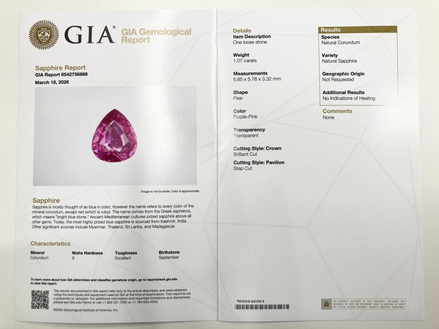 サファイア 1.07ct 非加熱 No heat GIA鑑別書 D0.70ct PT900 5.2g 指輪 （JP9号） サイズ直し無料 8450S