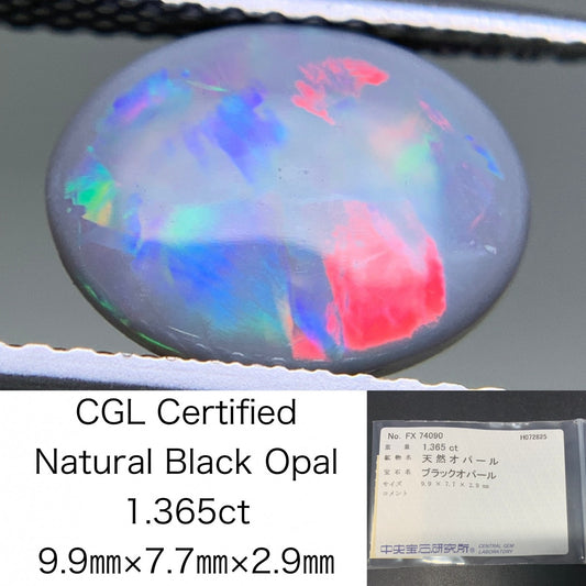ブラックオパール 天然 1.365ct 中央宝石ソーティング付き 9.9㎜×7.7㎜×2.9㎜ ルース（ 裸石 ） 6135Y
