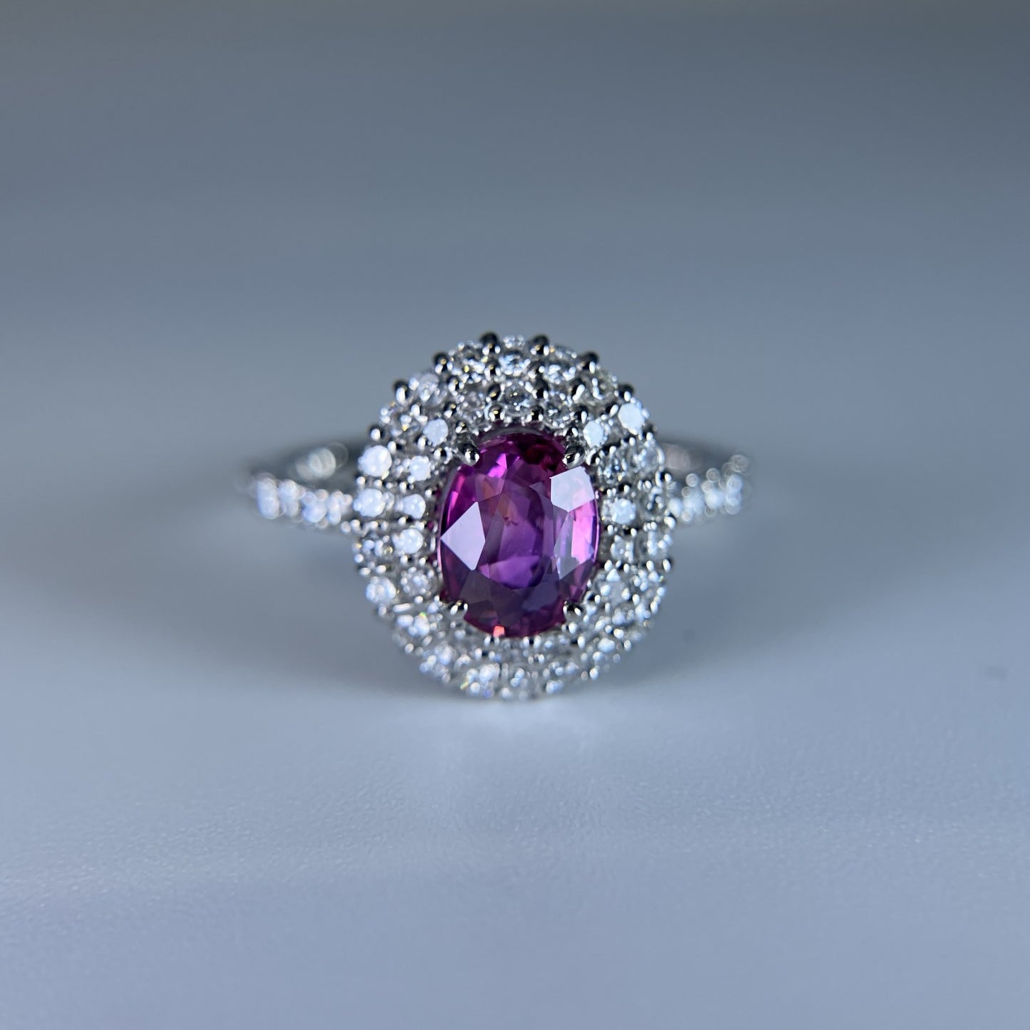 サファイア 1.02ct 非加熱 No heat GIA鑑別書 D0.72ct PT900 4.8g 指輪 （JP14号） サイズ直し無料 8442K