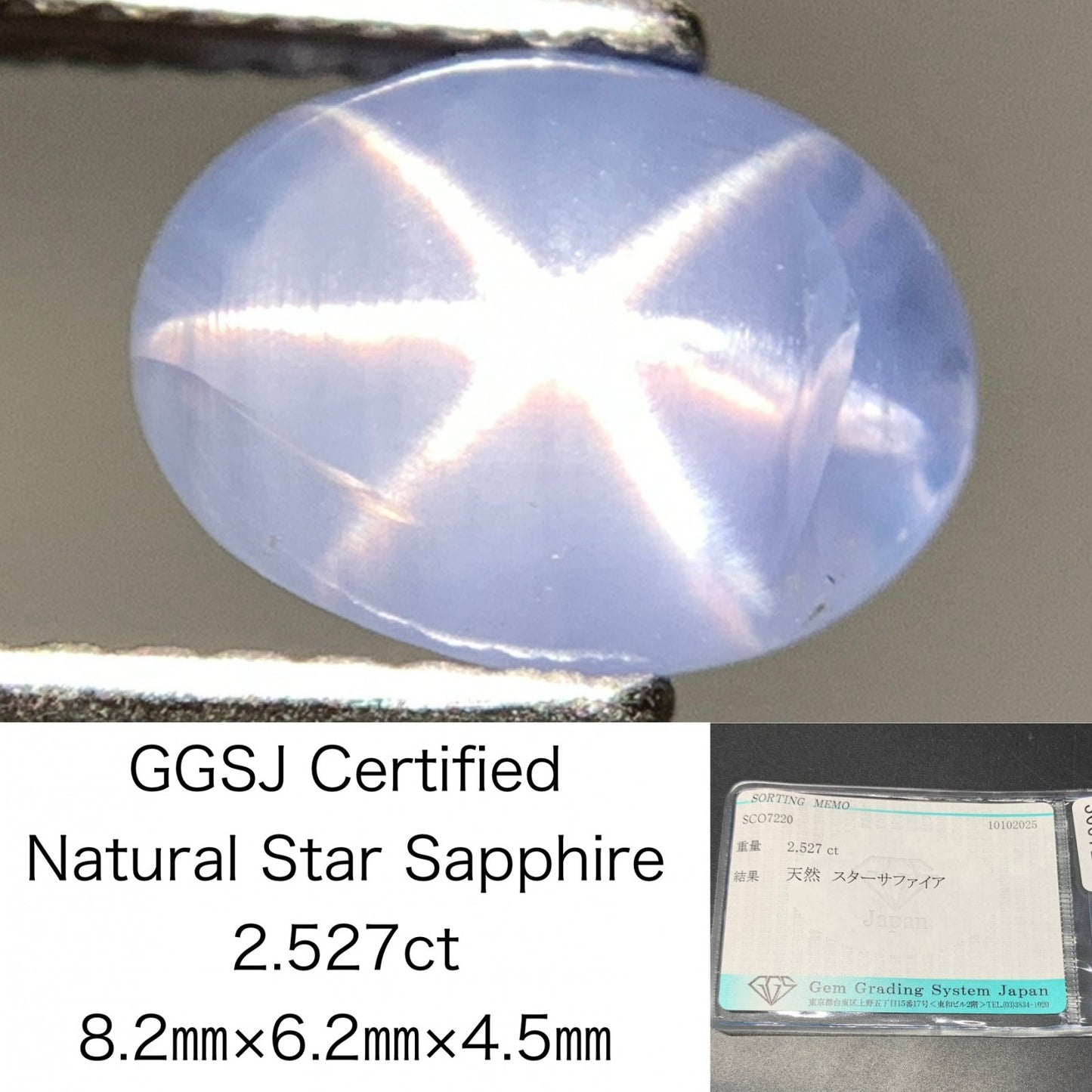 スターサファイア 天然 2.527ct 宝石ソーティング付き 8.2㎜×6.2㎜×4.5㎜ ルース（ 裸石 ） 7054Y