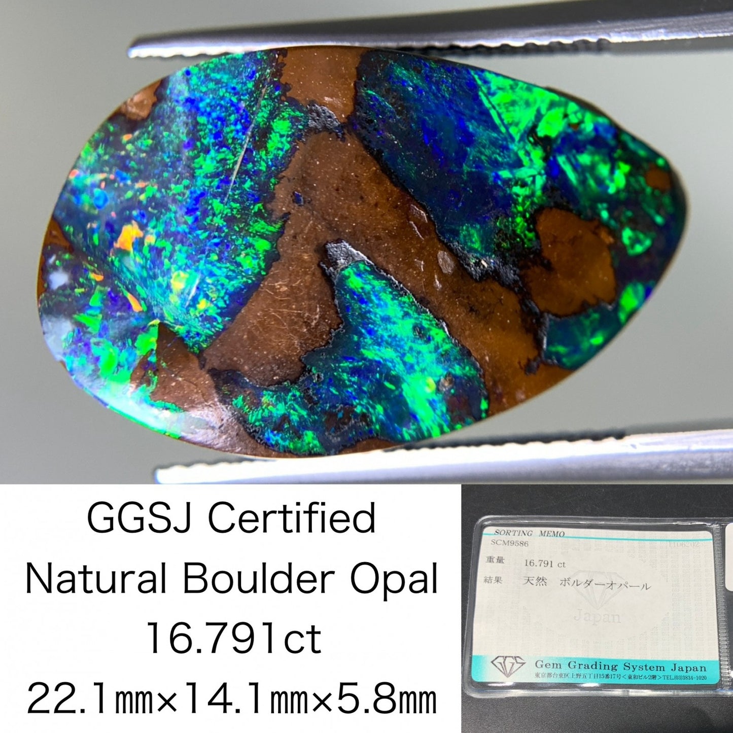 ボルダーオパール 天然  16.791ct  宝石ソーティング付き  22.1㎜×14.1㎜×5.8㎜  ルース（ 裸石 ）  5475Y