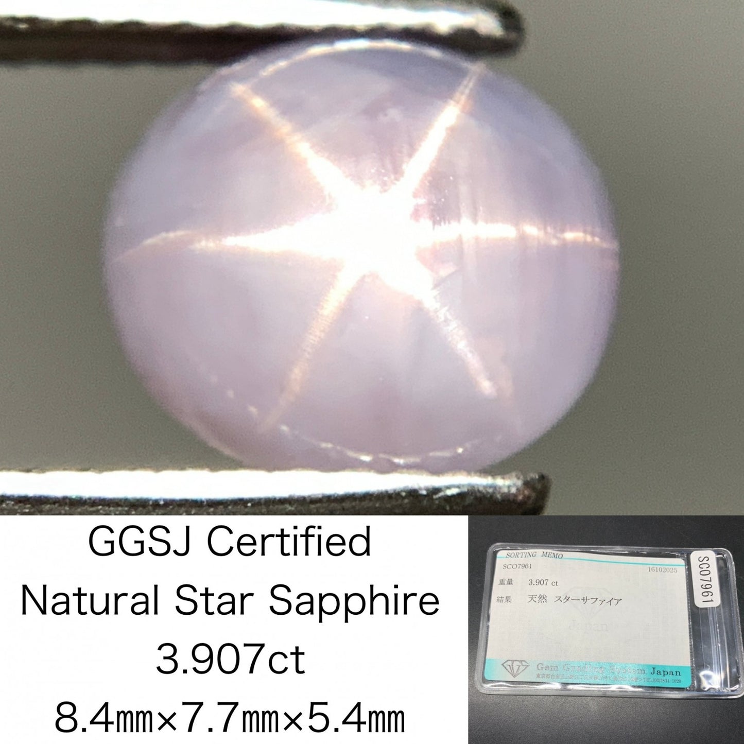 スターサファイア 天然 3.907ct 宝石ソーティング付き 8.4㎜×7.7㎜×5.4㎜ ルース（ 裸石 ） 7093Y
