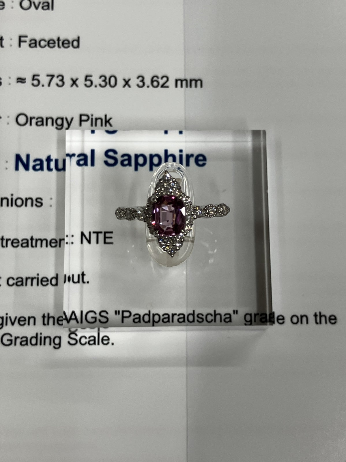 サファイア 1.05ct パパラチャ Padparadscha 非加熱 No heat AIGS鑑別書 D0.31ct PT900 4.3g 指輪 （JP13号） サイズ直し無料 8572K