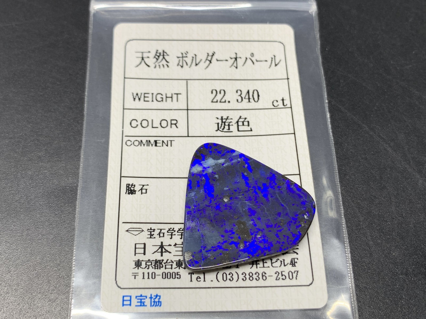 ボルダーオパール 天然  22.340ct  宝石ソーティング付き  24.6㎜×24.1㎜×4.9㎜   ルース（ 裸石 ） 5556Y