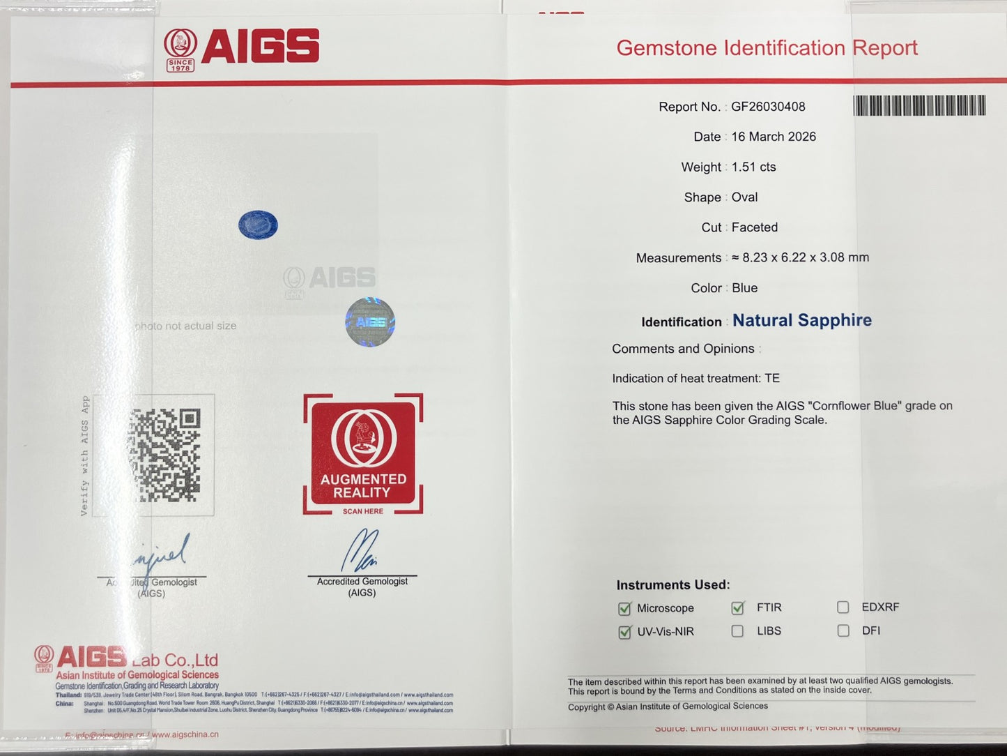 サファイア 1.51ct コンフラワーブルー Cornflower Blue AIGS鑑別書 D0.33ct PT900 4.9g 指輪 （JP13号） サイズ直し無料 8061K