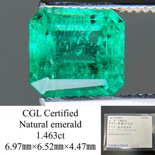 エメラルド 天然 1.463ct 中央宝石ソーティング付き 6.97㎜×6.52㎜×4.47㎜ ルース（ 裸石 ） 8188YY