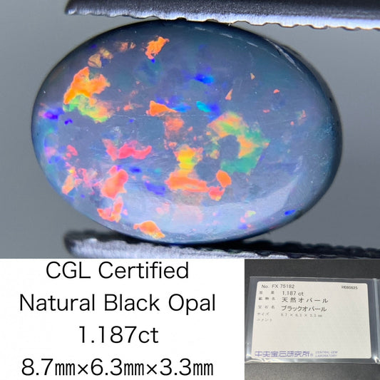 ブラックオパール 天然 1.187ct 中央宝石ソーティング付き 8.7㎜×6.3㎜×3.3㎜ ルース（ 裸石 ） 6186Y