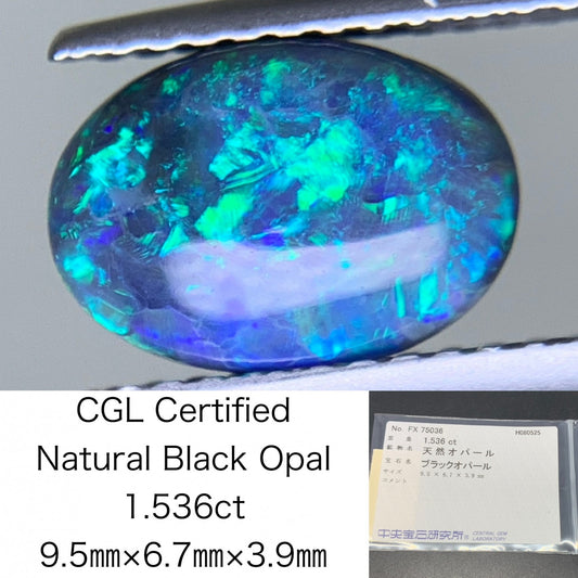 ブラックオパール 天然 1.536ct 中央宝石ソーティング付き 9.5㎜×6.7㎜×3.9㎜ ルース（ 裸石 ） 6246Y