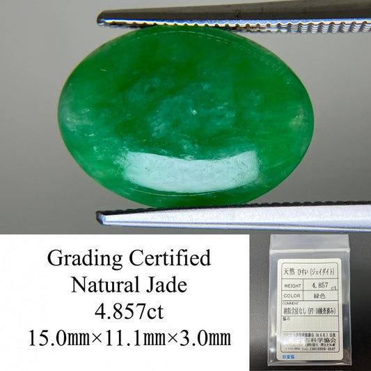 ヒスイ 翡翠 天然 4.857ct 宝石ソーティング付き 15.0㎜×11.1㎜×3.0㎜ ルース（ 裸石 ） 5292YY