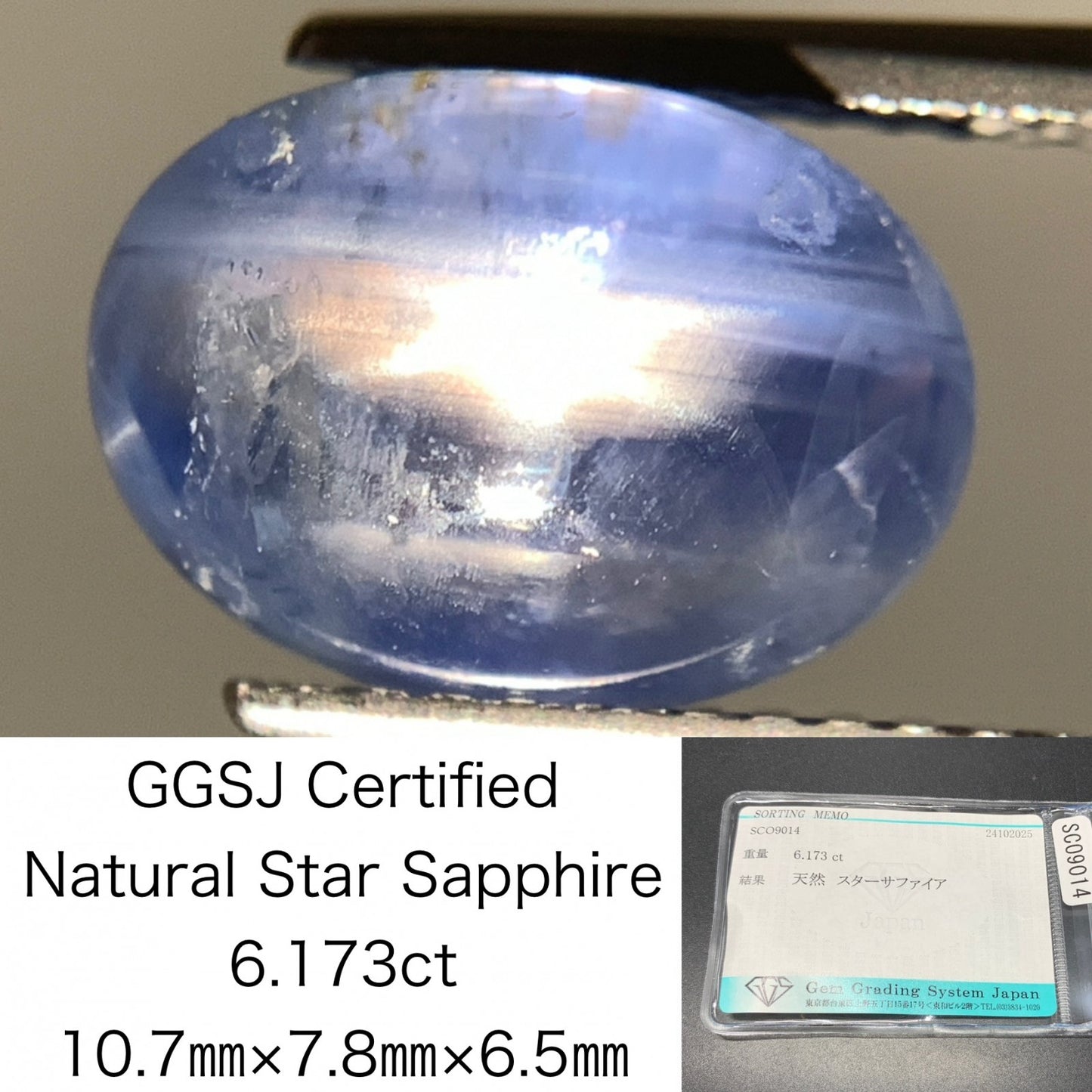 スターサファイア 天然 6.173ct 宝石ソーティング付き 10.7㎜×7.8㎜×6.5㎜ ルース（ 裸石 ） 7185Y