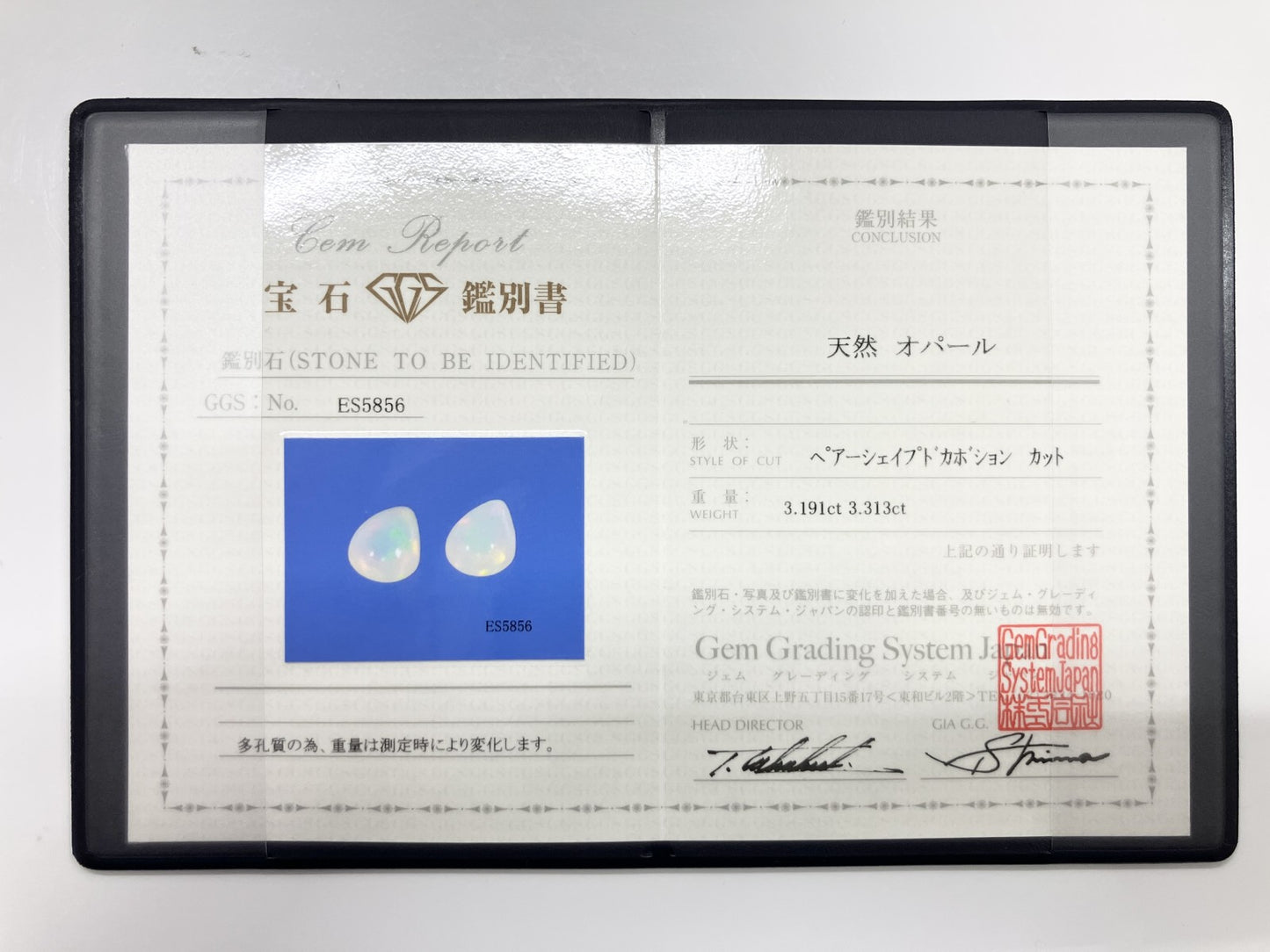 オパール（ペアセット） 3.191ct / 3.313ct 宝石鑑別書付き 12.2㎜×9.1㎜×6.0㎜ / 12.2㎜×9.3㎜×5.9㎜ ルース（ 裸石 ） 3508S