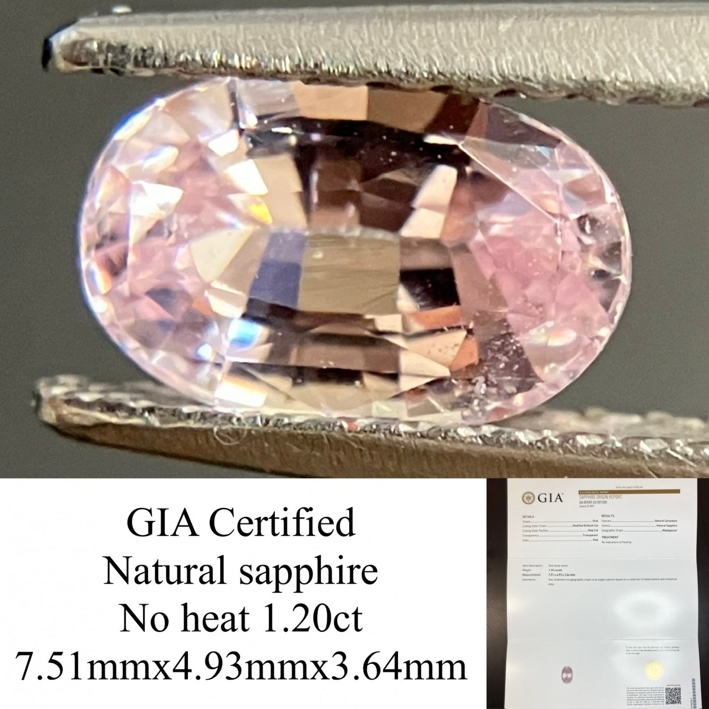サファイア 1.20ct GIA鑑別書付き 非加熱 7.51㎜×4.93㎜×3.64㎜ ルース（ 裸石 ） 3827YY