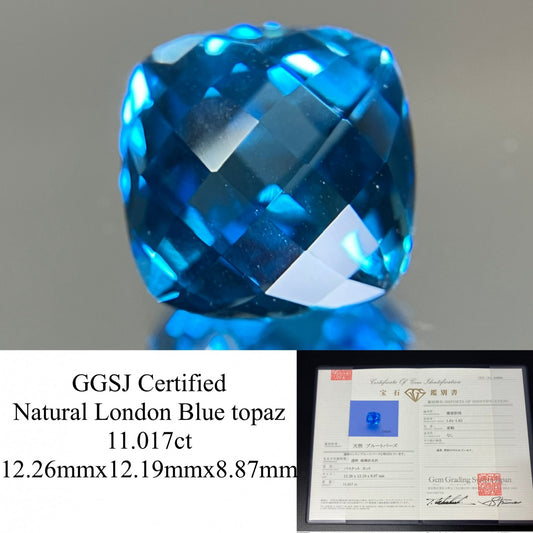 ロンドンブルートパーズ  天然  11.017ct  宝石鑑別書付き 12.26㎜×12.19㎜×8.87㎜   天然 ルース（ 裸石 ） 5724YY