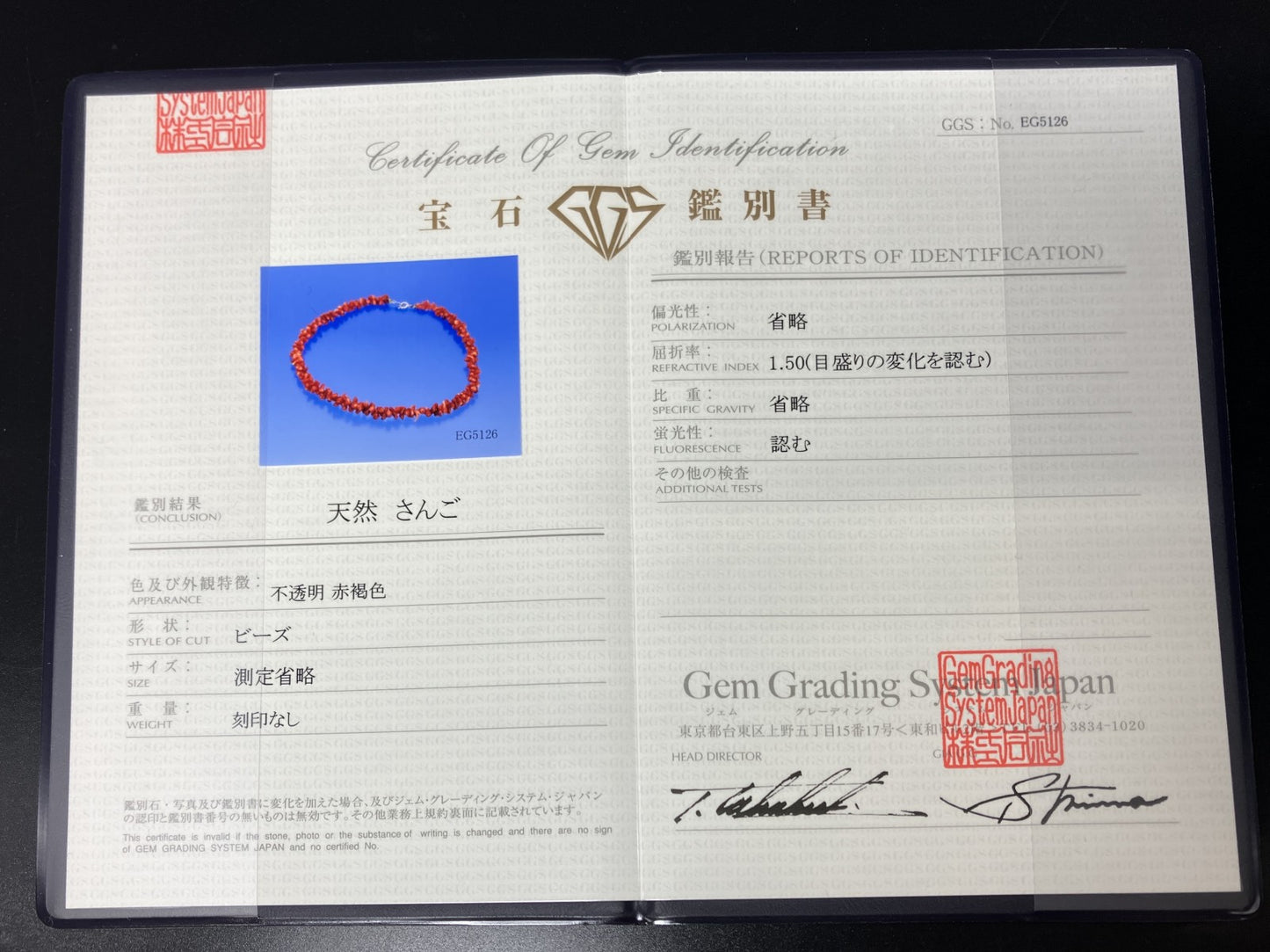 赤珊瑚　ネックレス　（さんご　サンゴ） 宝石鑑別書付き 総重量18.885g ネックレス全長約37.5cm 5611YY