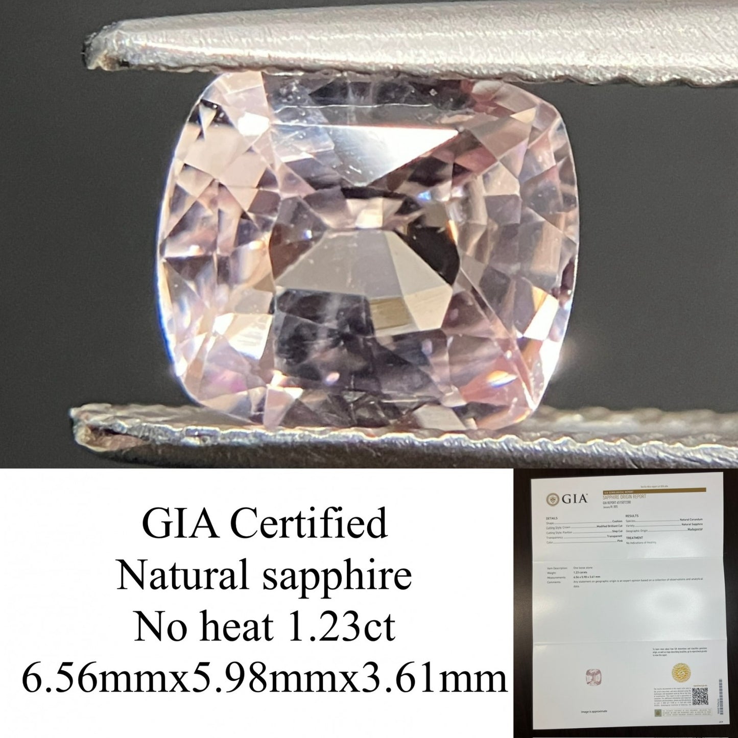 サファイア 1.23ct GIA鑑別書付き 非加熱 6.56㎜×5.98㎜×3.61㎜ ルース（ 裸石 ） 3830YY