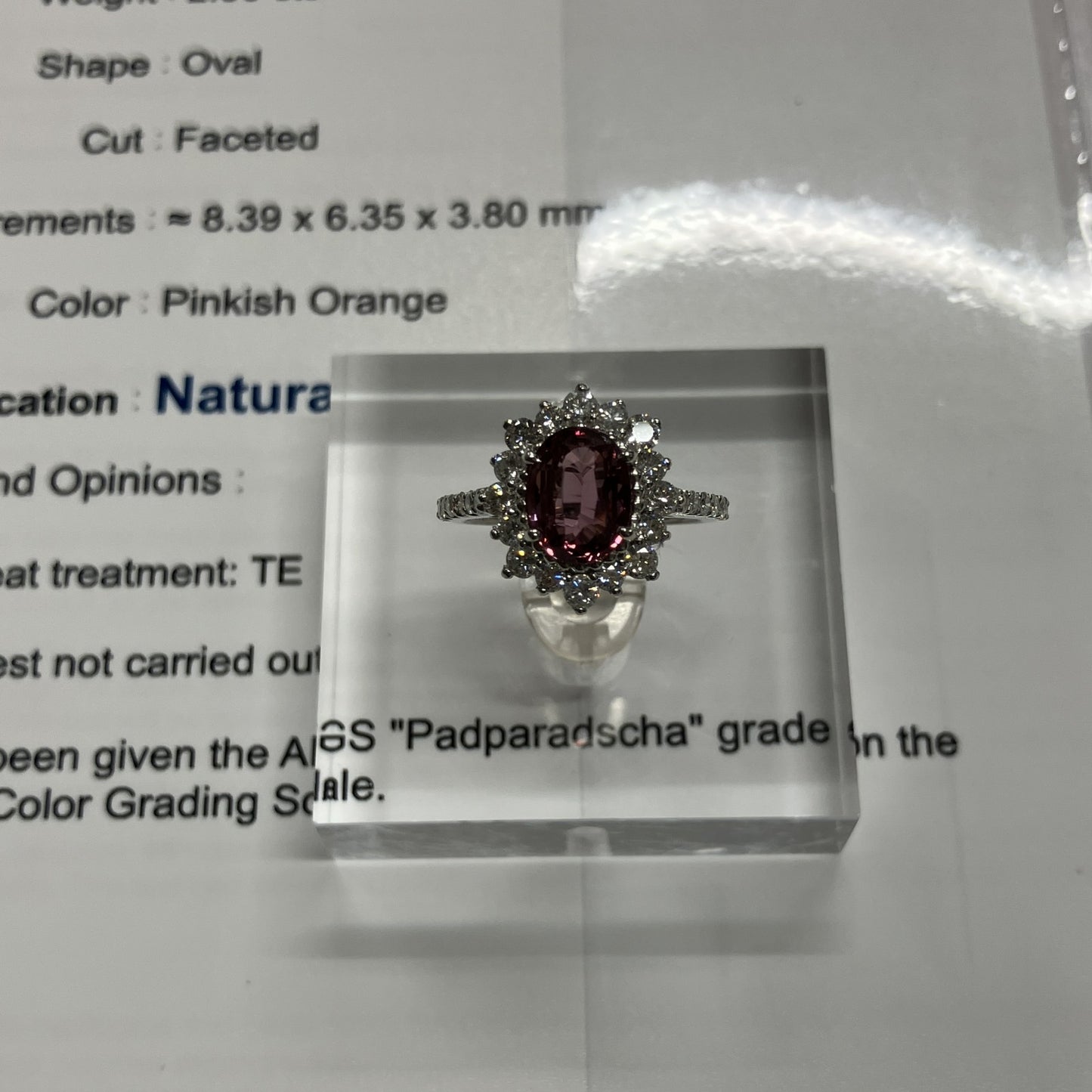 サファイア 2.00ct パパラチャ Padparadscha AIGS鑑別書 D0.68ct PT900 4.8g 指輪 （JP10号） サイズ直し無料 8577K