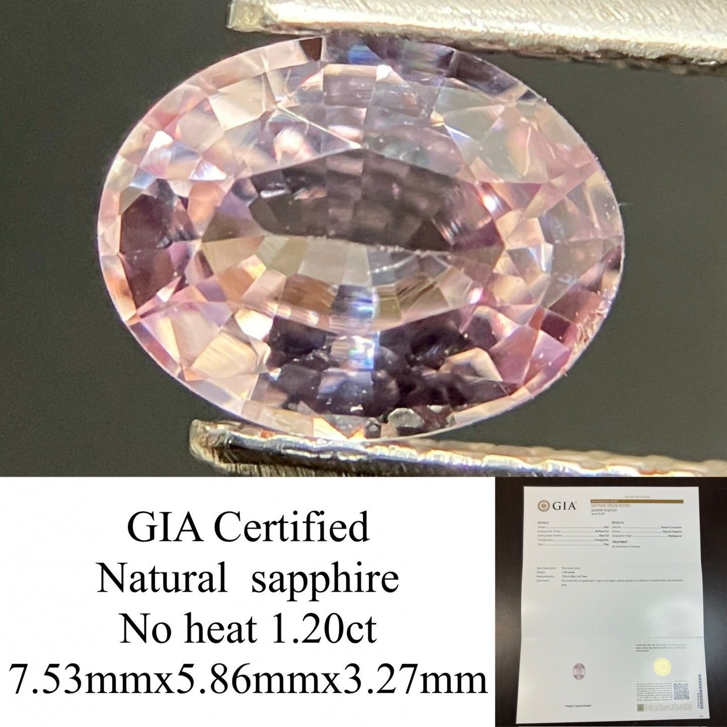 サファイア 1.20ct GIA鑑別書付き 非加熱 7.53㎜×5.86㎜×3.27㎜ ルース（ 裸石 ） 3826YY