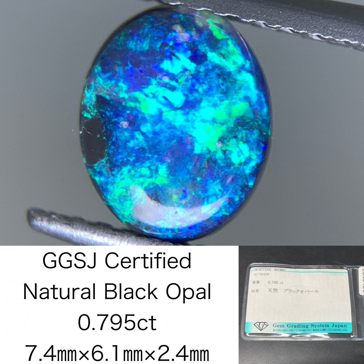 ブラックオパール 天然  0.795ct  宝石ソーティング付き  7.4㎜×6.1㎜×2.4㎜  ルース（ 裸石 ）  5557Y