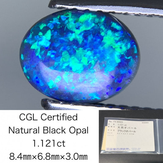 ブラックオパール 天然 1.121ct 中央宝石ソーティング付き 8.4㎜×6.8㎜×3.0㎜ ルース（ 裸石 ） 7132Y
