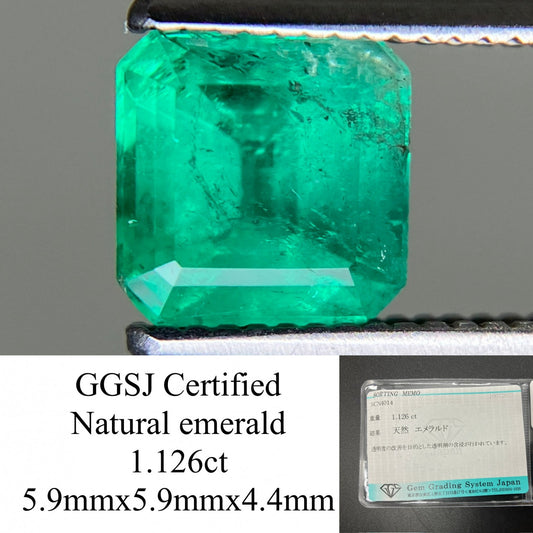 エメラルド 天然  1.126ct  宝石ソーティング付き  5.9㎜×5.9㎜×4.4㎜ ルース（ 裸石 ）  5987YY