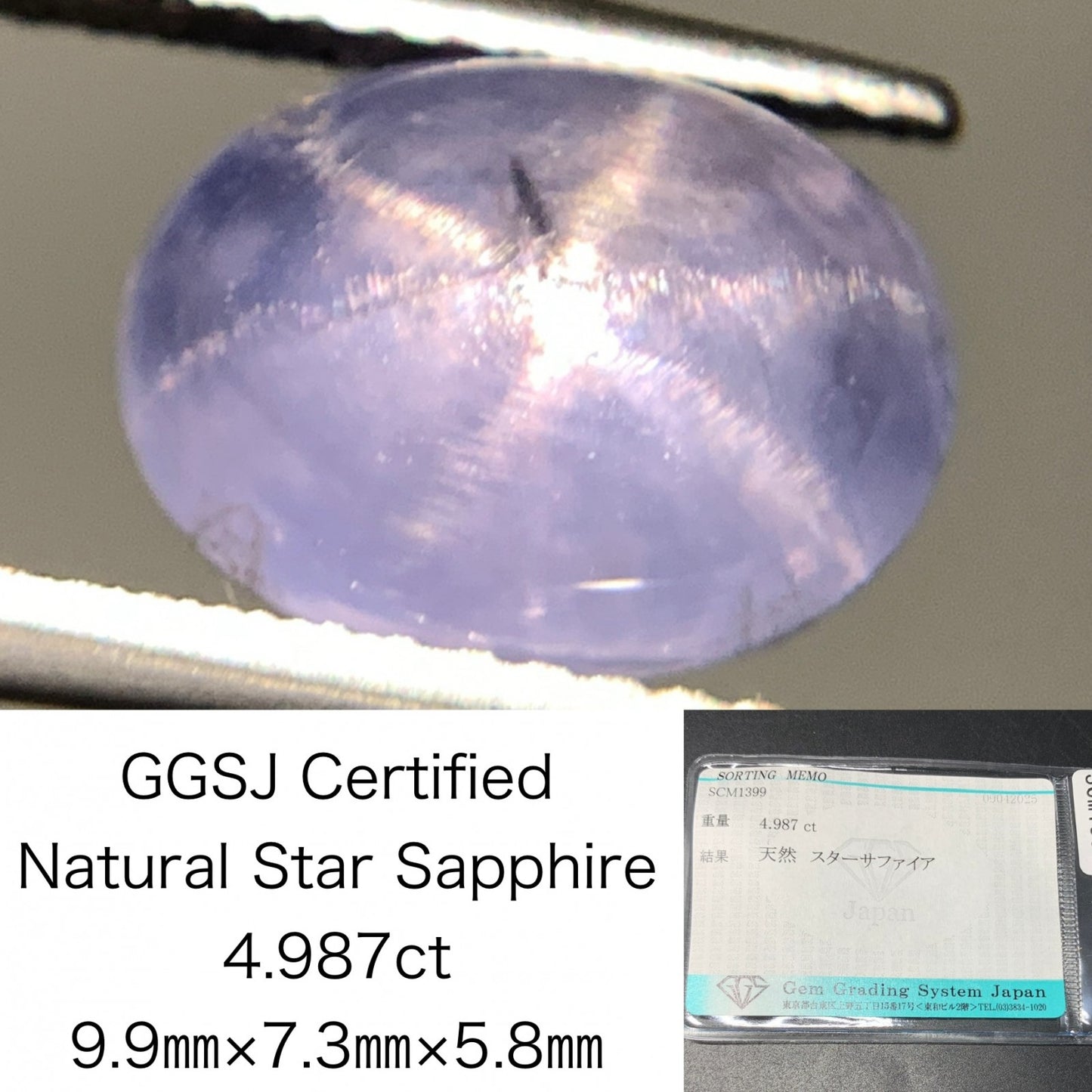 スターサファイア 4.987ct  宝石ソーティング付き  9.9㎜×7.3㎜×5.8㎜  天然 ルース（ 裸石 ） 4697Y