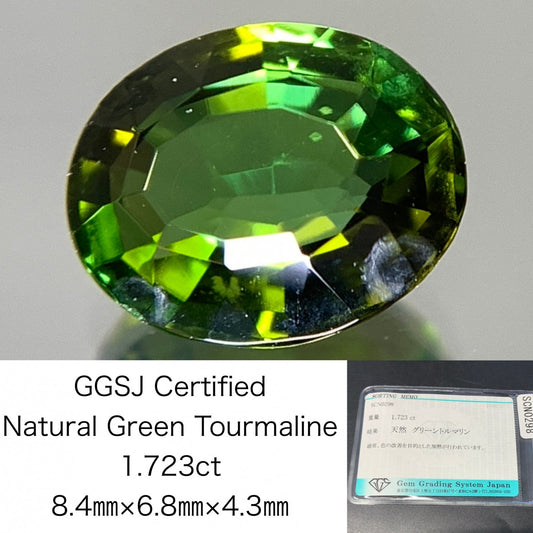グリーントルマリン 天然  1.723ct  宝石ソーティング付き  8.4㎜×6.8㎜×4.3㎜ ルース（ 裸石 ）  5540Y