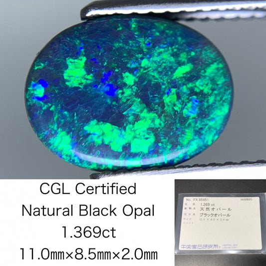 ブラックオパール 天然 1.369ct 中央宝石ソーティング付き 11.0㎜×8.5㎜×2.0㎜ ルース（ 裸石 ） 7208Y