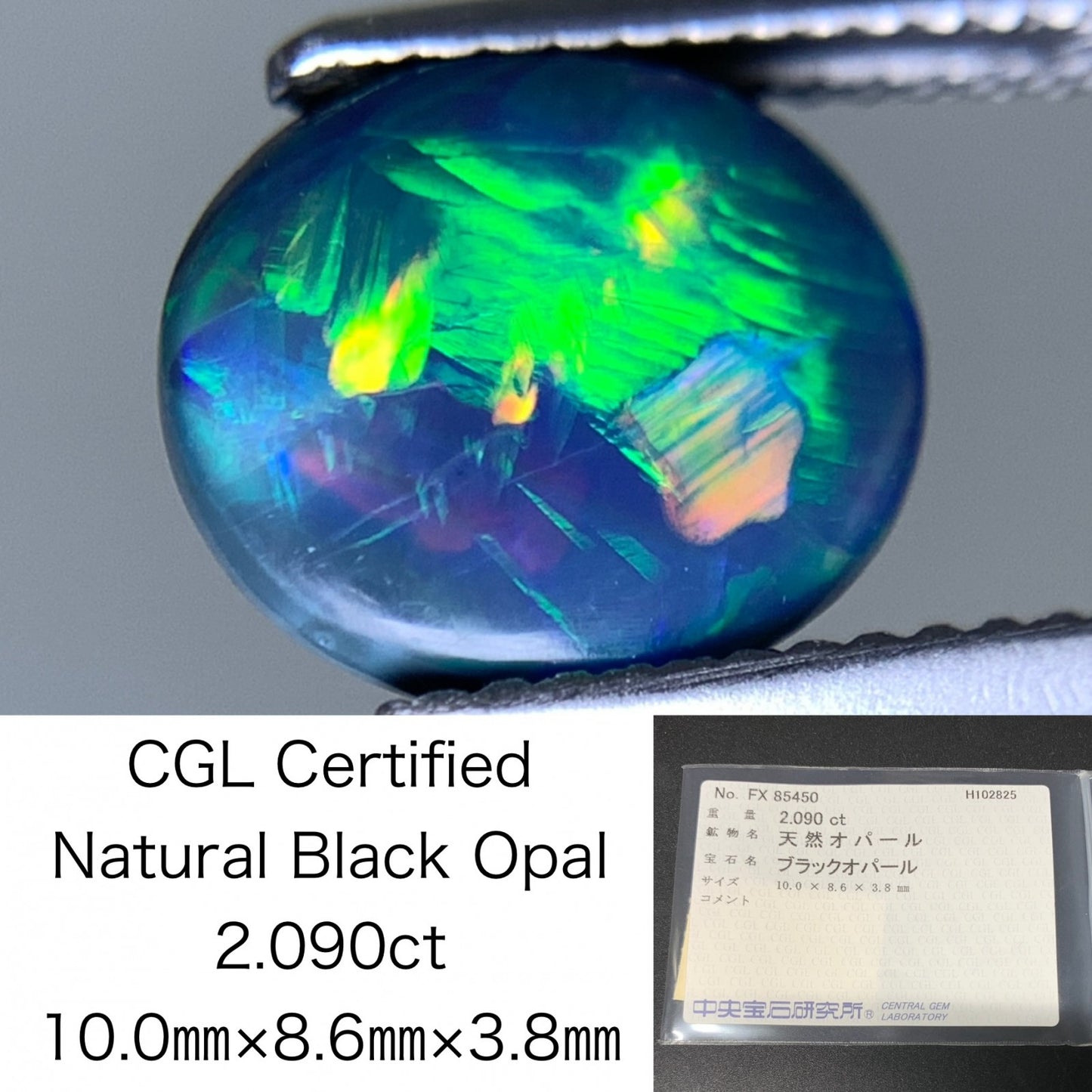 ブラックオパール 天然 2.090ct 中央宝石ソーティング付き 10.0㎜×8.6㎜×3.8㎜ ルース（ 裸石 ） 7224Y