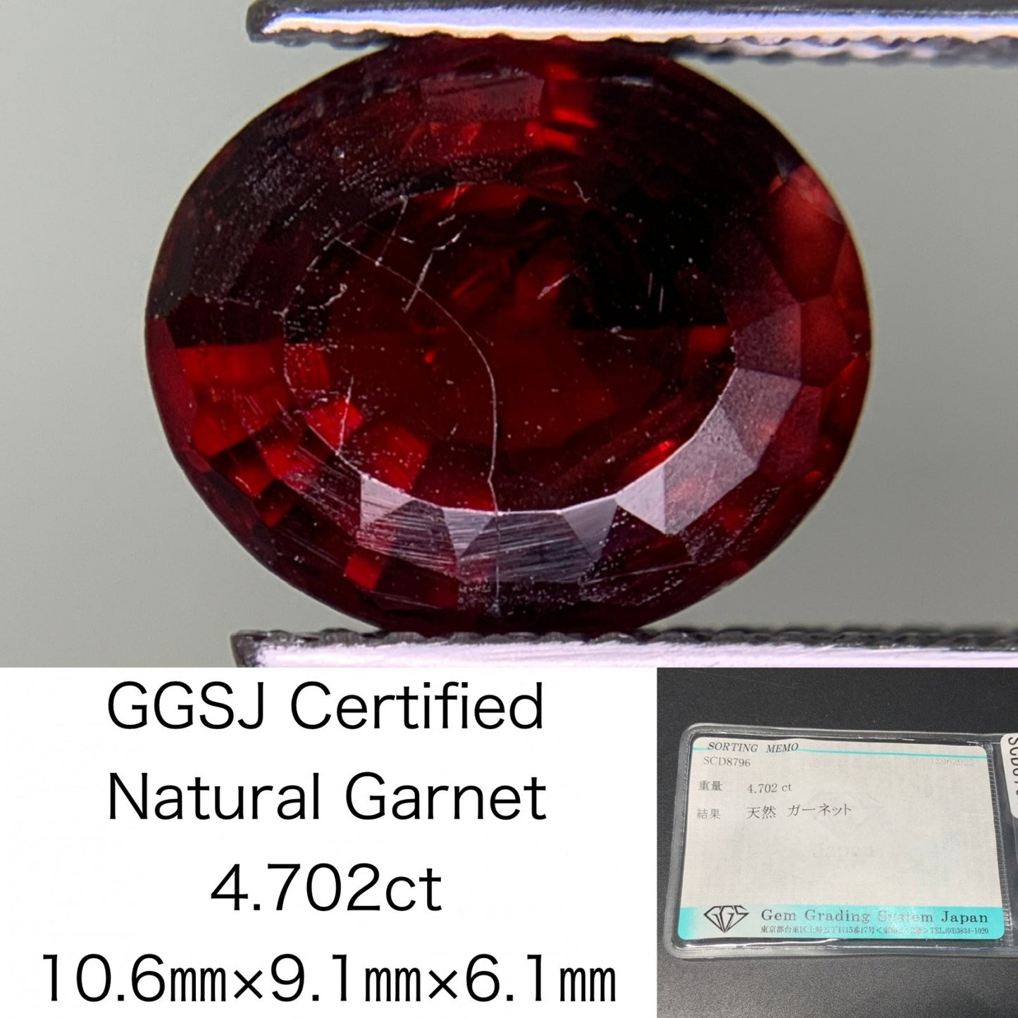 ガーネット 4.702ct 宝石ソーティング付き 10.6㎜×9.1㎜×6.1㎜ ルース（ 裸石 ） 3846Y