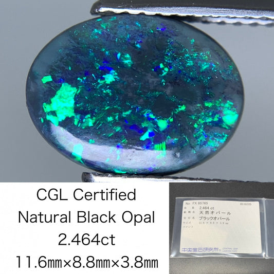 ブラックオパール 天然 2.464ct 中央宝石ソーティング付き 11.6㎜×8.8㎜×3.8㎜ ルース（ 裸石 ） 7148Y