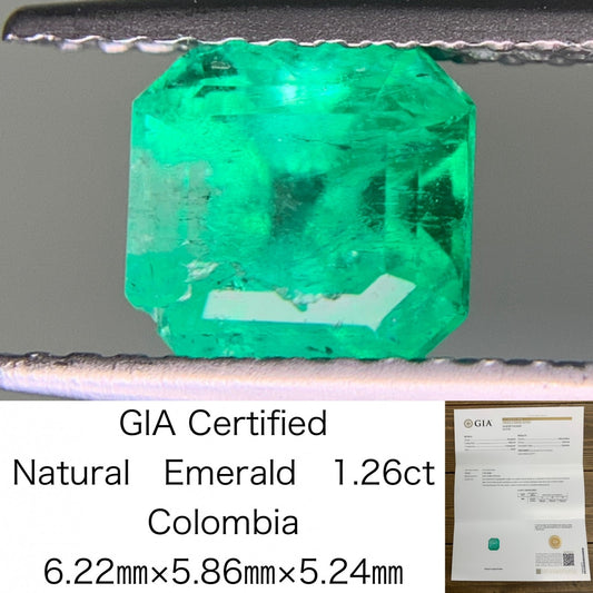 エメラルド　1.26ct　Colombia　GIA宝石鑑別書付き　縦6.22㎜×横5.86㎜×高さ5.24㎜　 ルース（ 裸石 ）　 1570Y