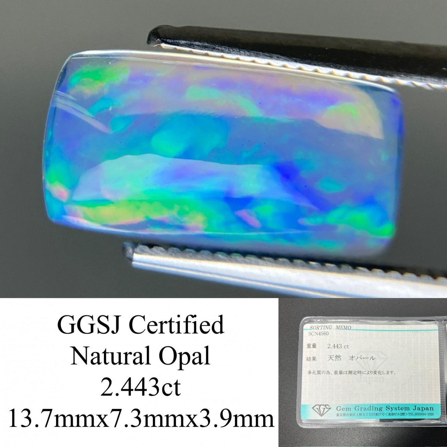 オパール 天然 2.443ct 宝石ソーティング付き 13.7㎜×7.3㎜×3.9㎜ ルース（ 裸石 ） 6170YY
