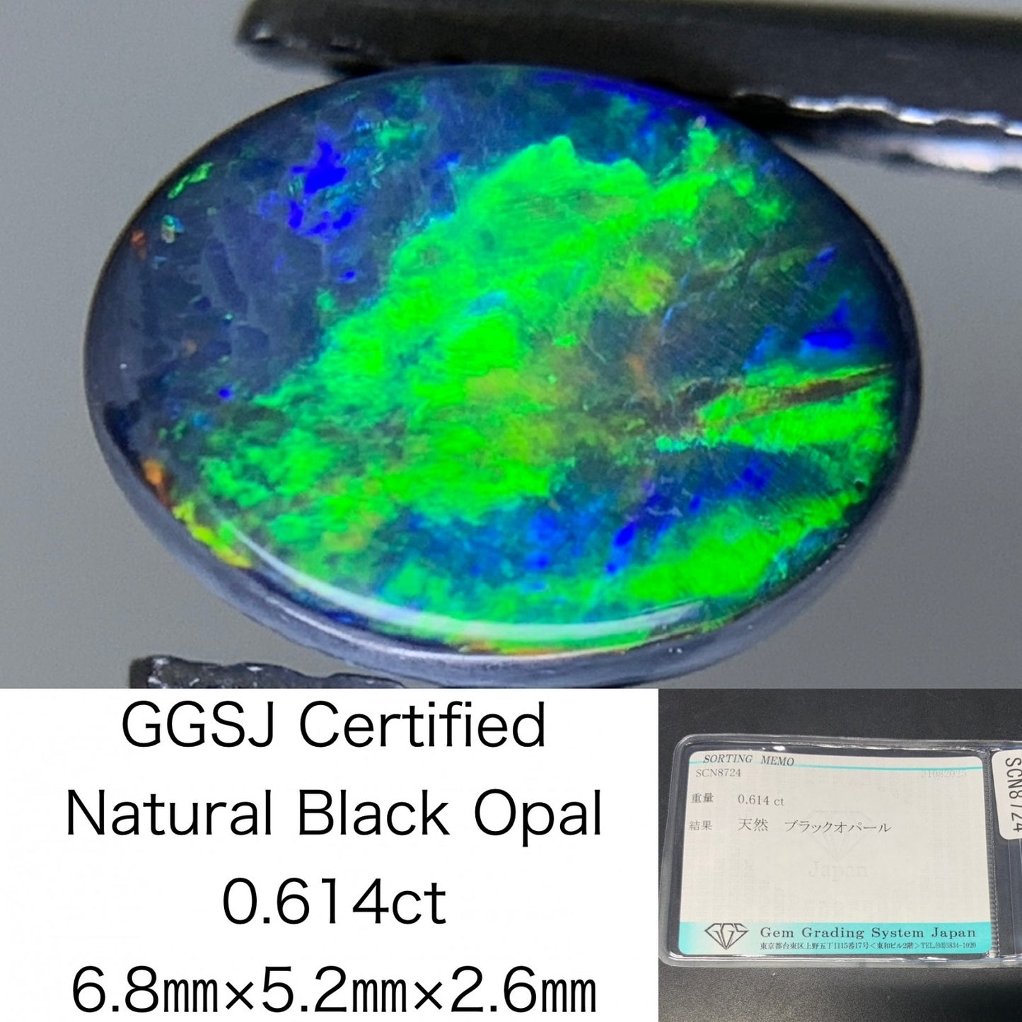 ブラックオパール 天然 0.614ct 宝石ソーティング付き 6.8㎜×5.2㎜×2.6㎜ ルース（ 裸石 ） 6554Y