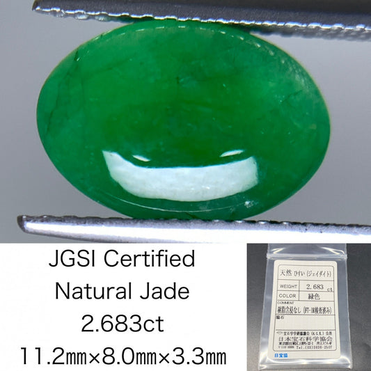 ヒスイ 翡翠  天然  2.683ct  宝石ソーティング付き  11.2㎜×8.0㎜×3.3㎜   ルース（ 裸石 ） 5494Y