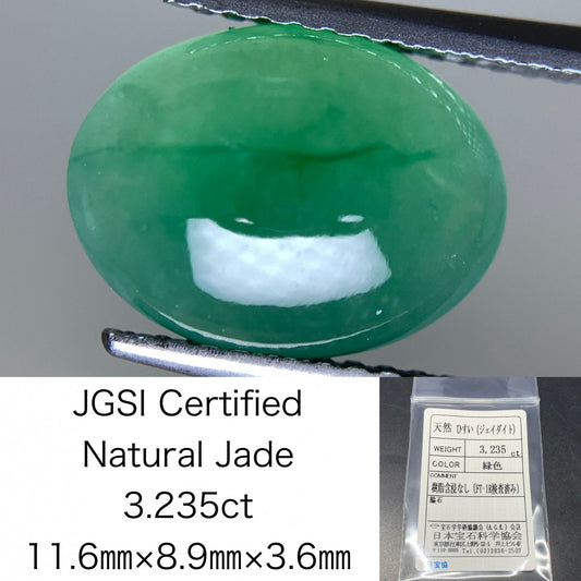 ヒスイ 翡翠  天然  3.235ct  宝石ソーティング付き  11.6㎜×8.9㎜×3.6㎜   ルース（ 裸石 ） 5280Y