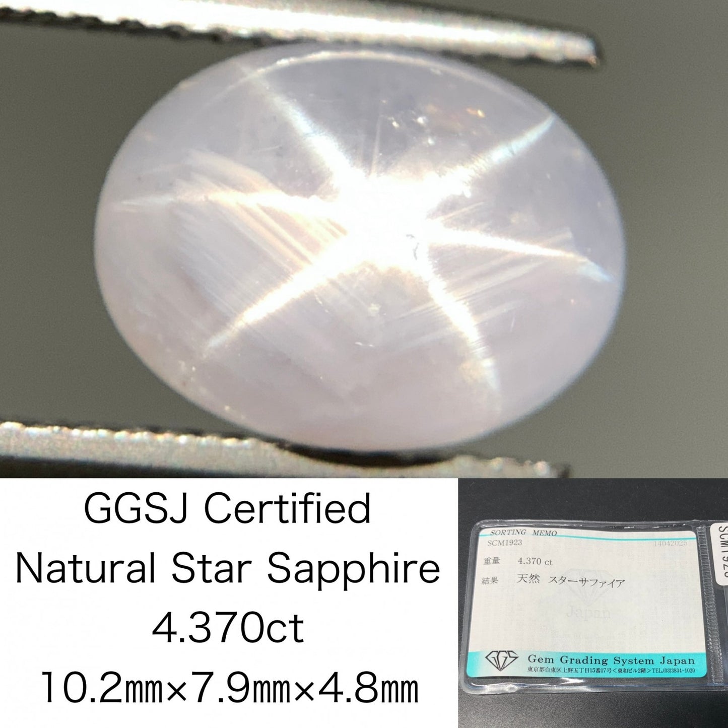 スターサファイア 4.370ct  宝石ソーティング付き  10.2㎜×7.9㎜×4.8㎜  天然 ルース（ 裸石 ） 4702Y