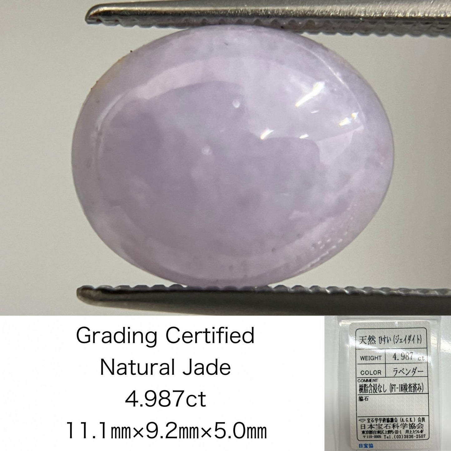 ヒスイ　翡翠　天然　 4.987ct 宝石ソーティング付き 11.1㎜×9.2㎜×5.0㎜ ルース（ 裸石 ） 3983S