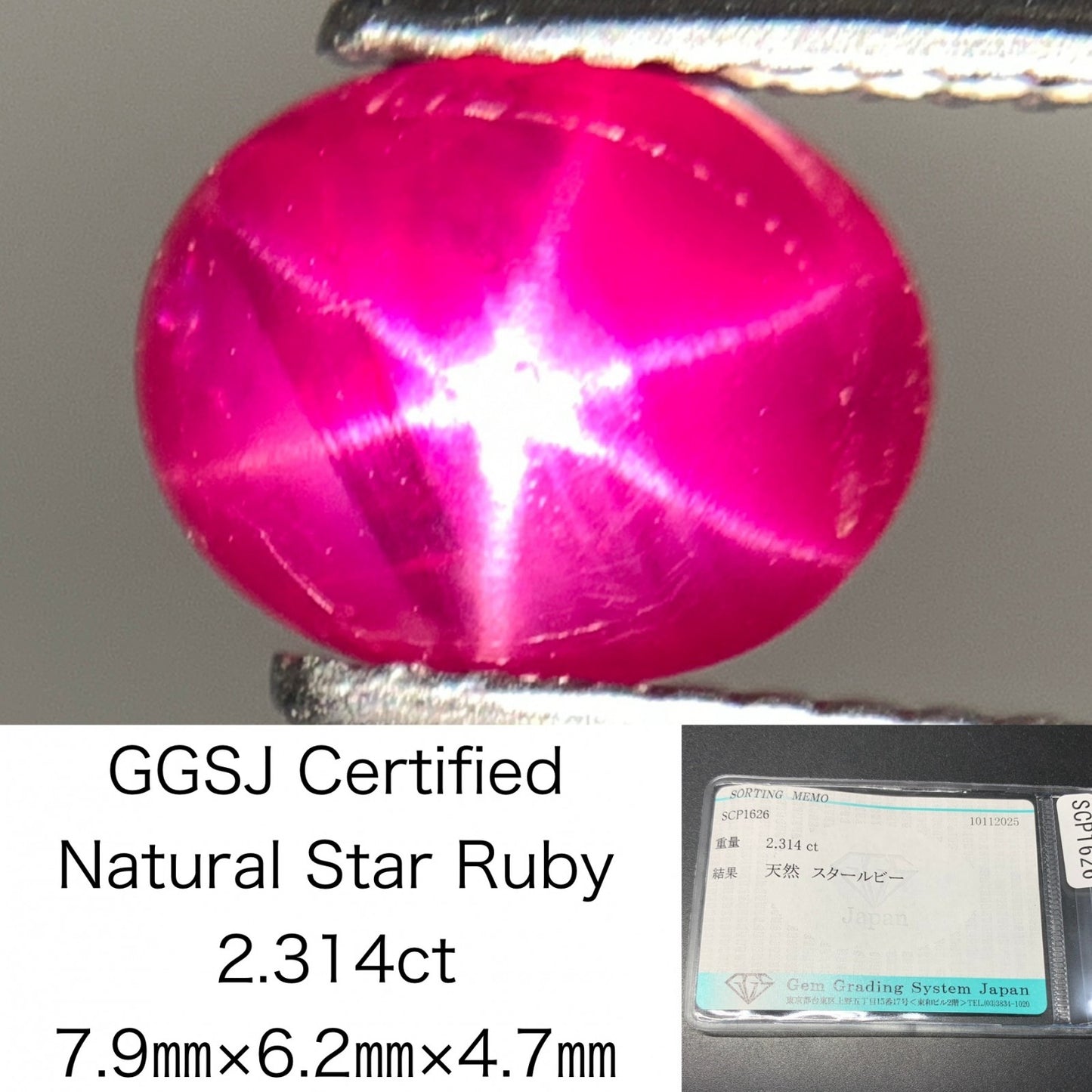 スタールビー 天然 2.314ct 宝石ソーティング付き 7.9㎜×6.2㎜×4.7㎜ ルース（ 裸石 ） 7365Y