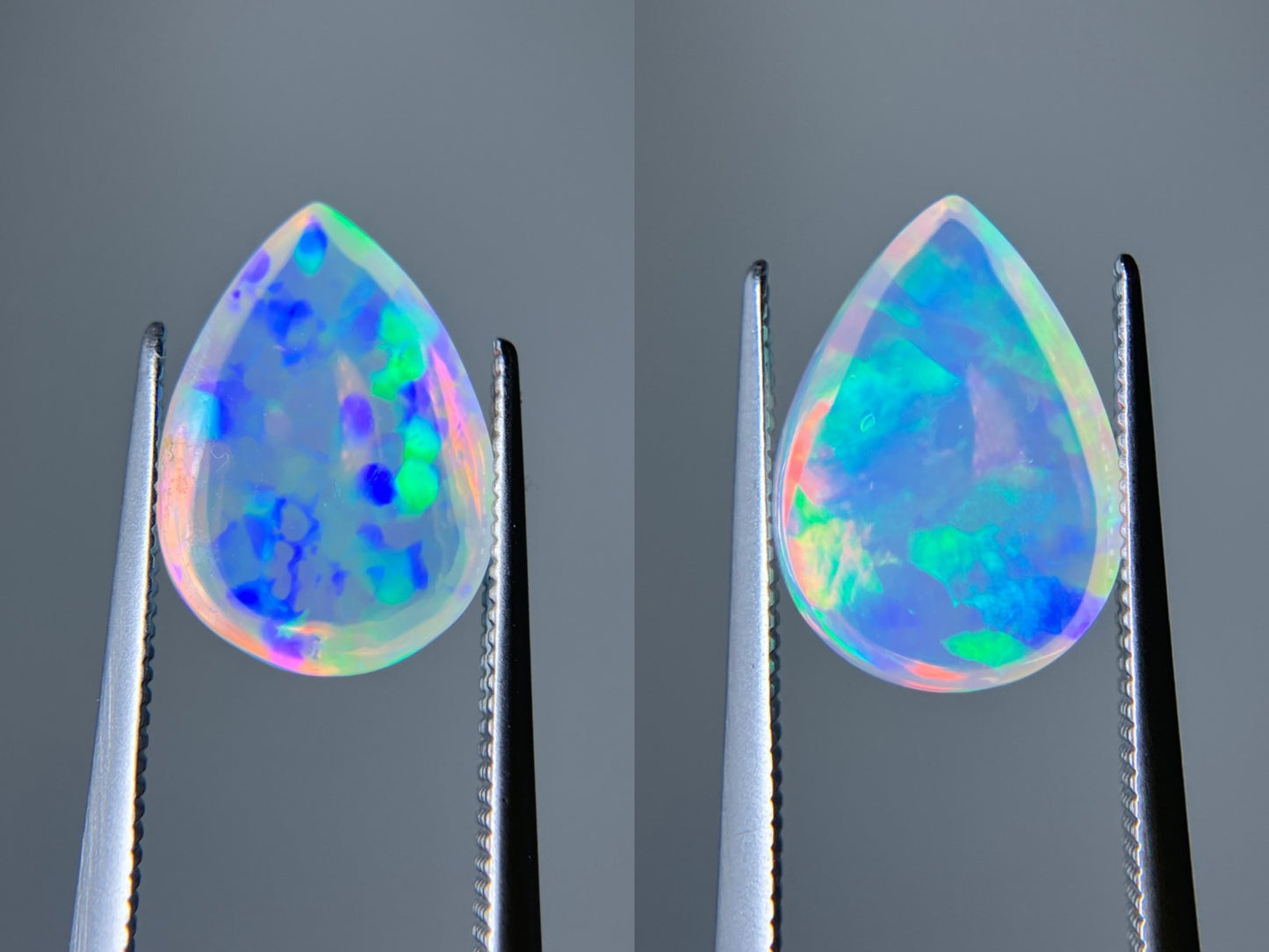 オパール（ペアセット） 3.175ct / 3.507ct 宝石鑑別書付き 13.5㎜×9.7㎜×5.2㎜ / 13.5㎜×9.5㎜×5.3㎜ ルース（ 裸石 ） 3383S