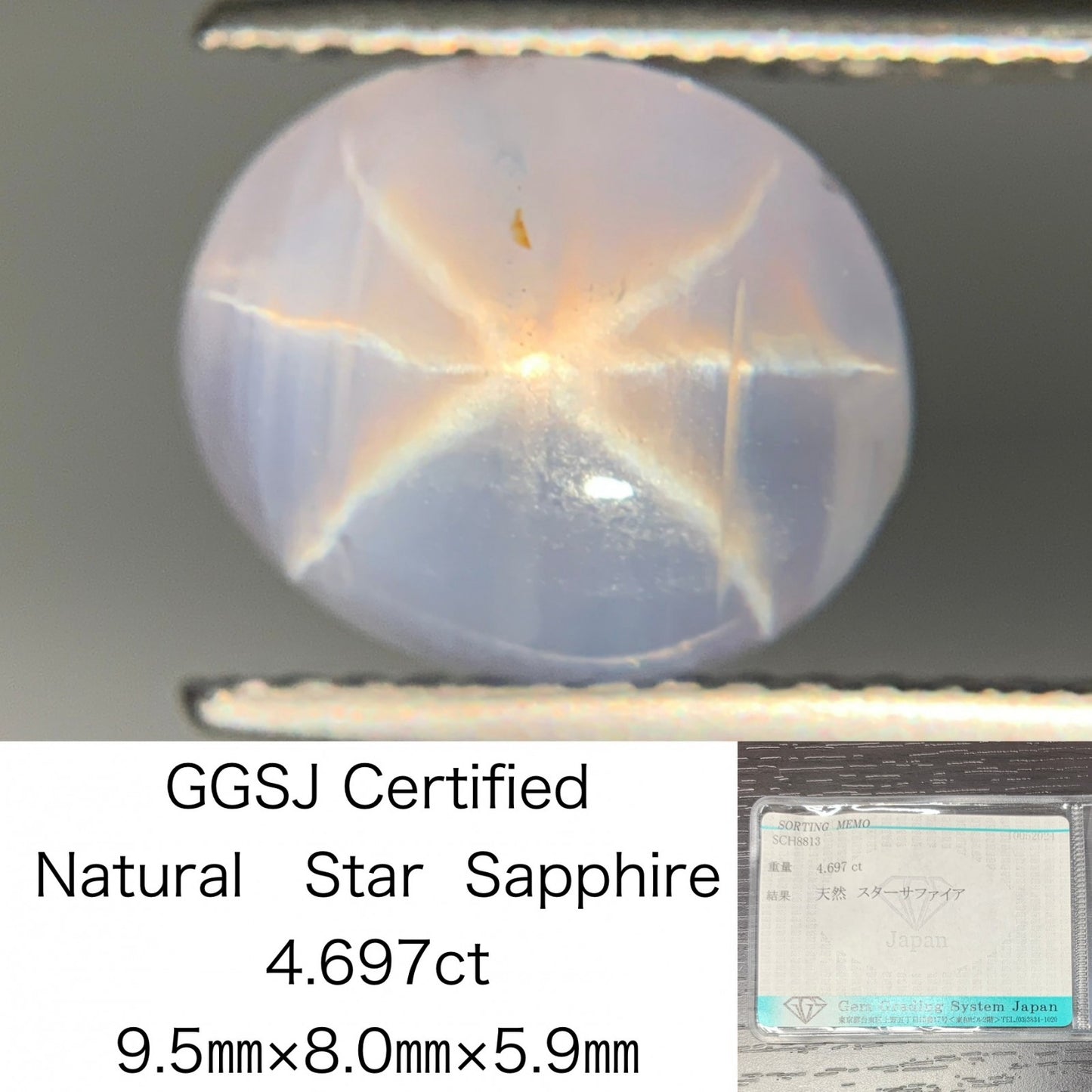 スターサファイア　4.697ct　宝石ソーティング付き　9.5㎜×8.0㎜×5.9㎜　 ルース（ 裸石 ）　 1741Y