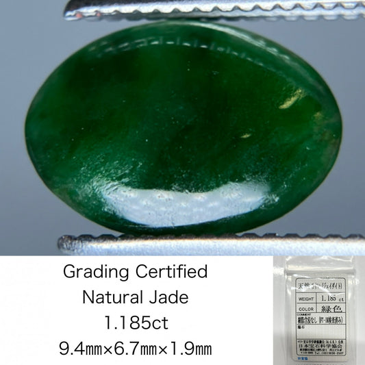 ヒスイ 1.185ct　天然　 宝石ソーティング付き 9.4㎜×6.7㎜×1.9㎜ ルース（ 裸石 ） 3988S