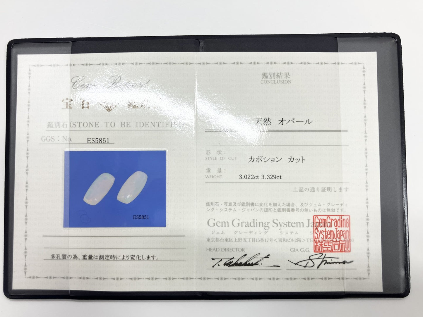 オパール（ペアセット） 3.022ct / 3.329ct  宝石鑑別書付き 15.9㎜×6.8㎜×4.8㎜ / 16.0㎜×6.9㎜×4.8㎜ ルース（ 裸石 ） 3509S