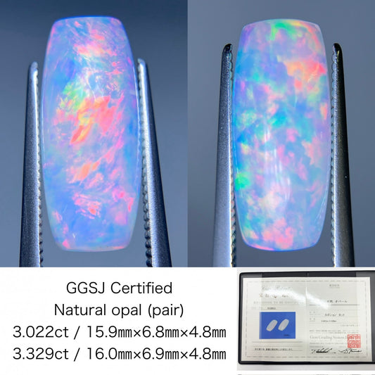 オパール（ペアセット） 3.022ct / 3.329ct  宝石鑑別書付き 15.9㎜×6.8㎜×4.8㎜ / 16.0㎜×6.9㎜×4.8㎜ ルース（ 裸石 ） 3509S