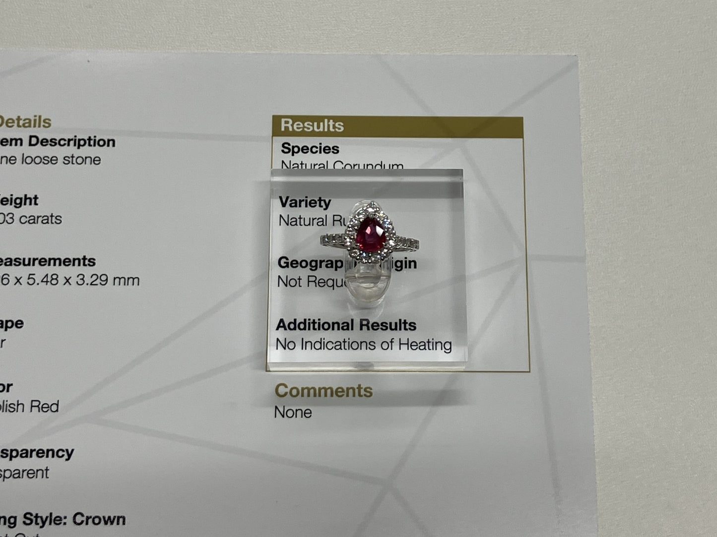 ルビー 1.03ct 非加熱 No heat GIA鑑別書 D0.70ct PT900 5.2g 指輪 （JP9号） サイズ直し無料 8389K