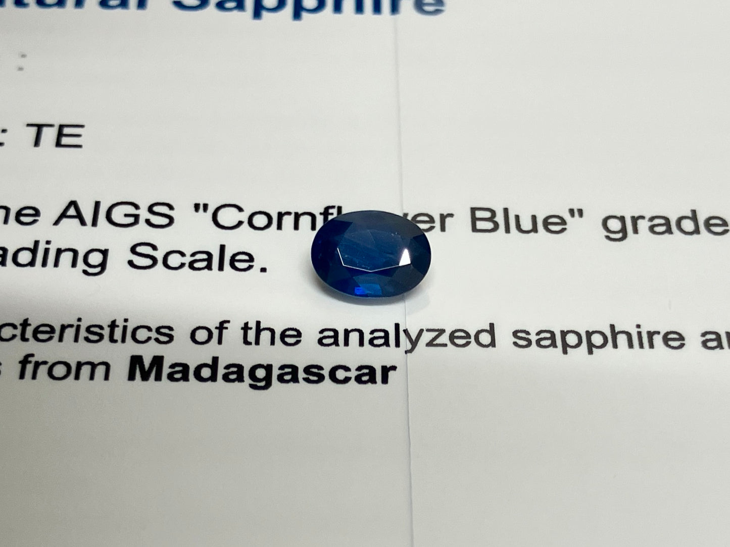 サファイア 1.56ct AIGS鑑別書付き コンフラワーブルー マダガスカル産 8.05㎜×6.15㎜×3.44㎜ ルース（ 裸石 ） 3299S