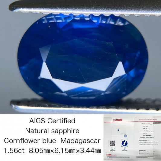 サファイア 1.56ct AIGS鑑別書付き コンフラワーブルー マダガスカル産 8.05㎜×6.15㎜×3.44㎜ ルース（ 裸石 ） 3299S