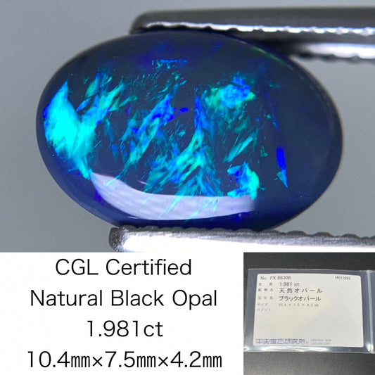 ブラックオパール 天然 1.981ct 中央宝石ソーティング付き 10.4㎜×7.5㎜×4.2㎜ ルース（ 裸石 ） 7298Y