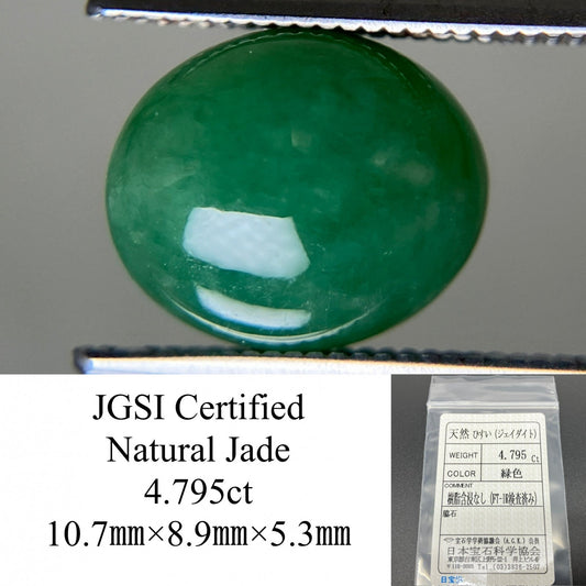 ヒスイ 翡翠 天然 4.795ct 宝石ソーティング付き 10.7㎜×8.9㎜×5.3㎜ ルース（ 裸石 ） 6214YY