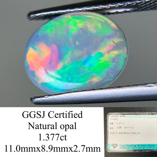 オパール 1.377ct 宝石ソーティング付き  11.0㎜×8.9㎜×2.7㎜  ルース（ 裸石 ） 3930YY