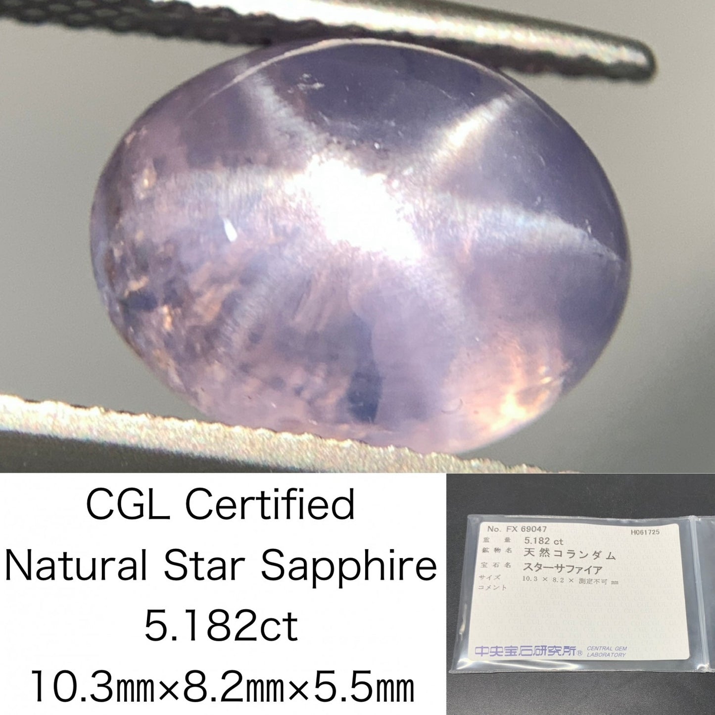 スターサファイア  天然  5.182ct  中央宝石ソーティング付き  10.3㎜×8.2㎜×5.5㎜   ルース（ 裸石 ） 5538Y